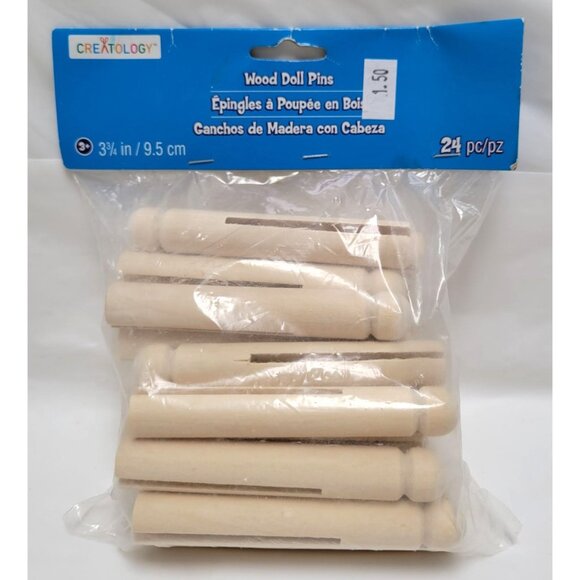 Lot of 83 Round Natural Unfinished Wood 4.5" Traditional Clothes 3.75" Doll Pins - Picture 6 of 9